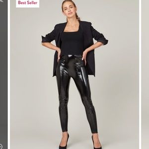 Spanx black faux leather patent leggings small